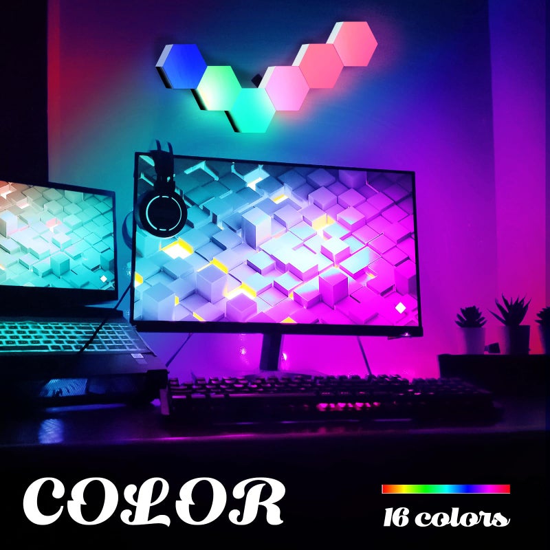 ODISTAR Remote Control Hexagon Wall Light,Smart Wall-Mounted Touch-Sensitive DIY Geometric Modular Assembled RGB led Colorful Light with USB-Power,Used in Bedroom (10-Pack) - Image 3